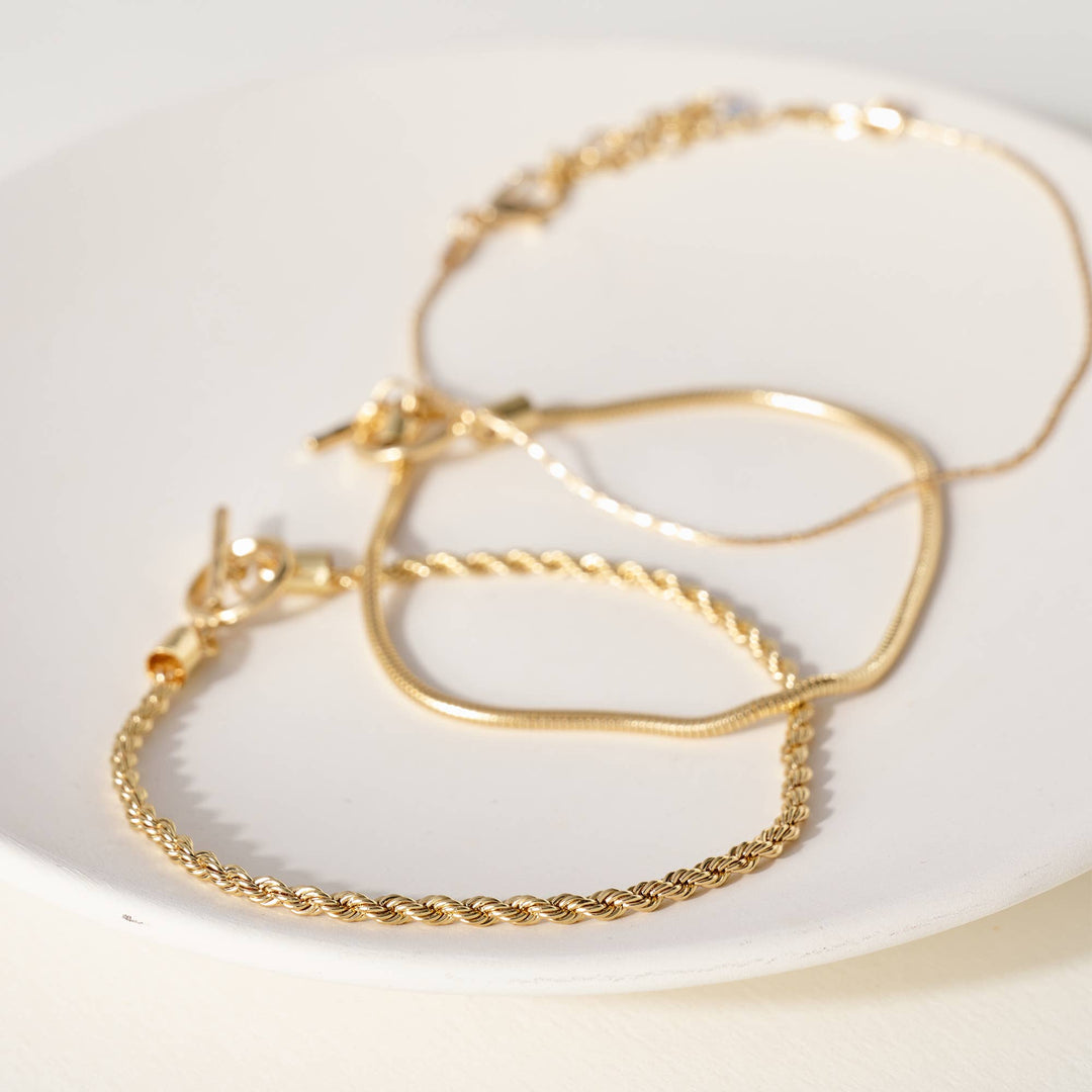 gold rope bracelet set Approx: 7" + 2.5" extension, 