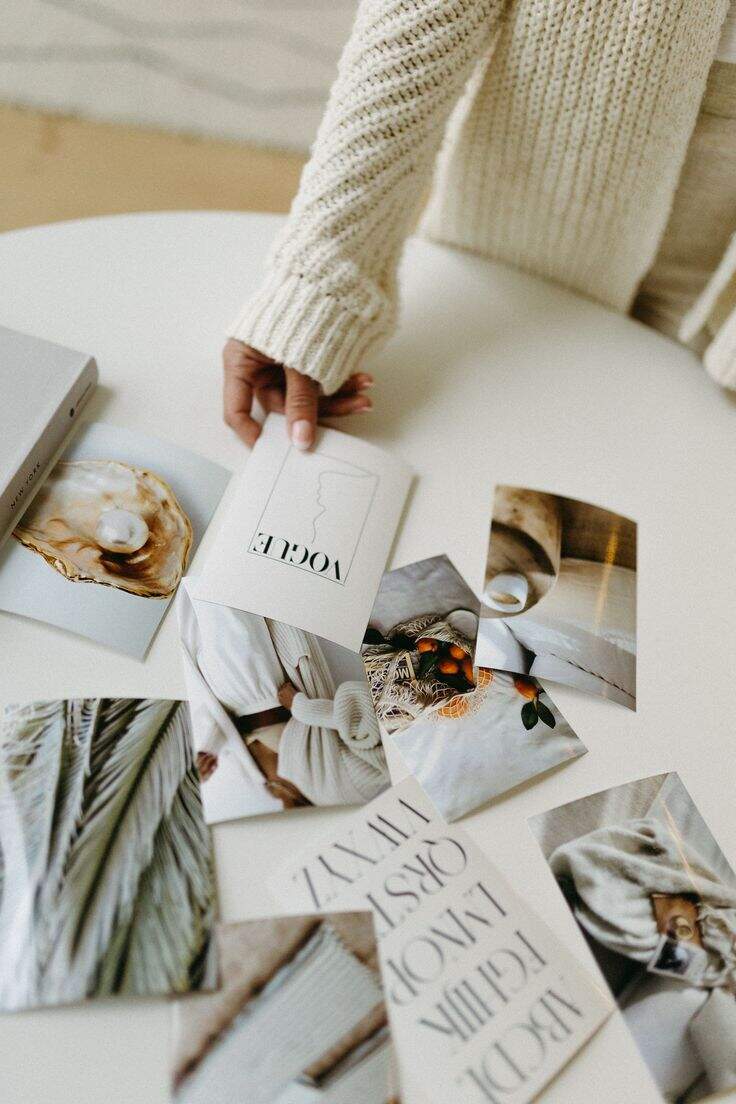 Branding designer creating a mood board for a companies brand concept
