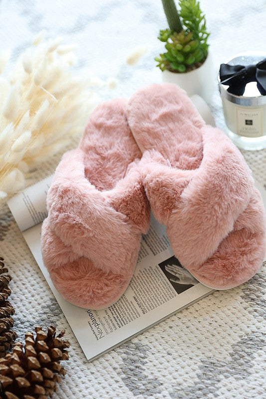  Pink Faux Fur Slippers