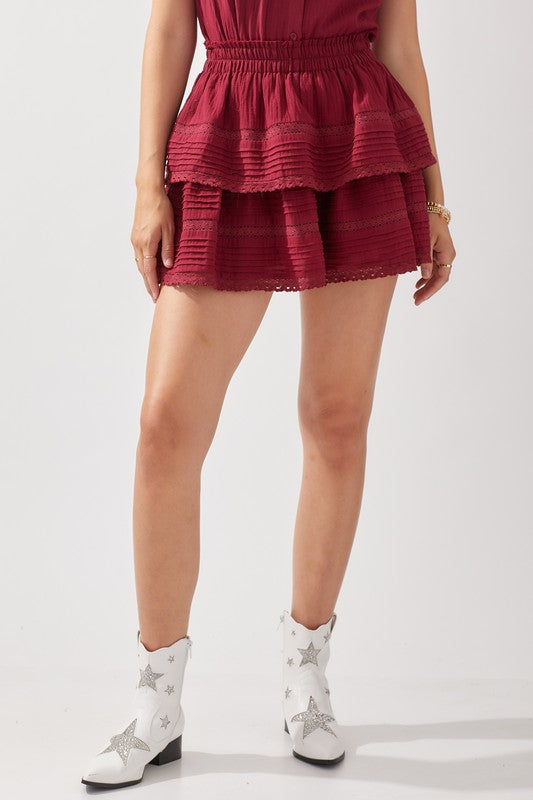 Maroon Ruffle Lace Skirt 