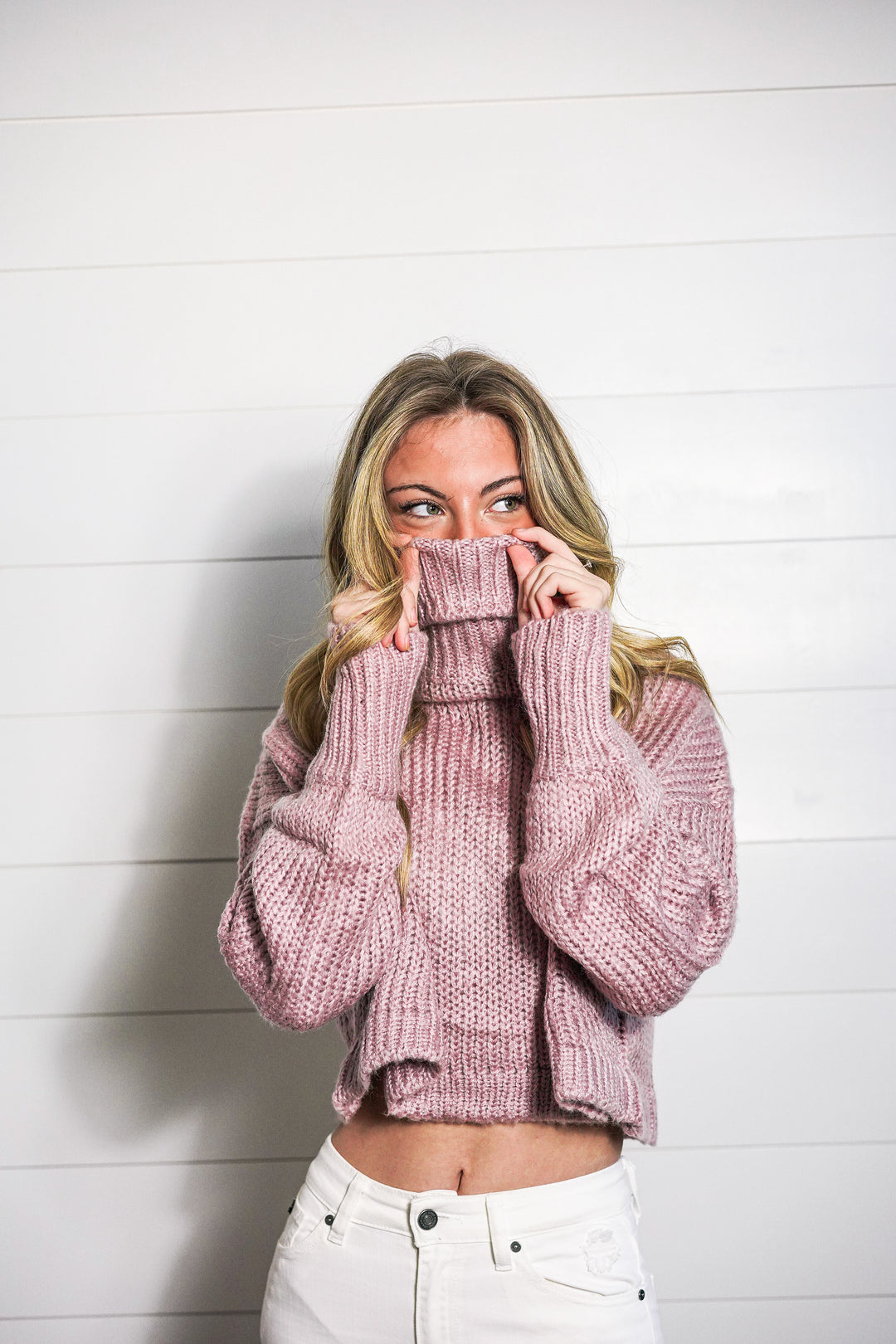 Lavender Rib-knit Turtleneck Sweater