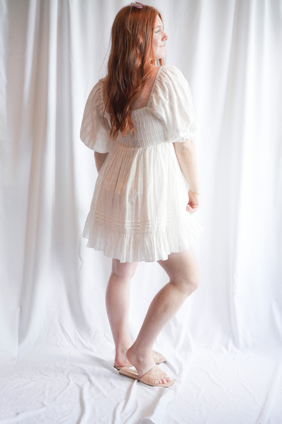 The Puff Sleeve cotton Babydoll Dress with pockets