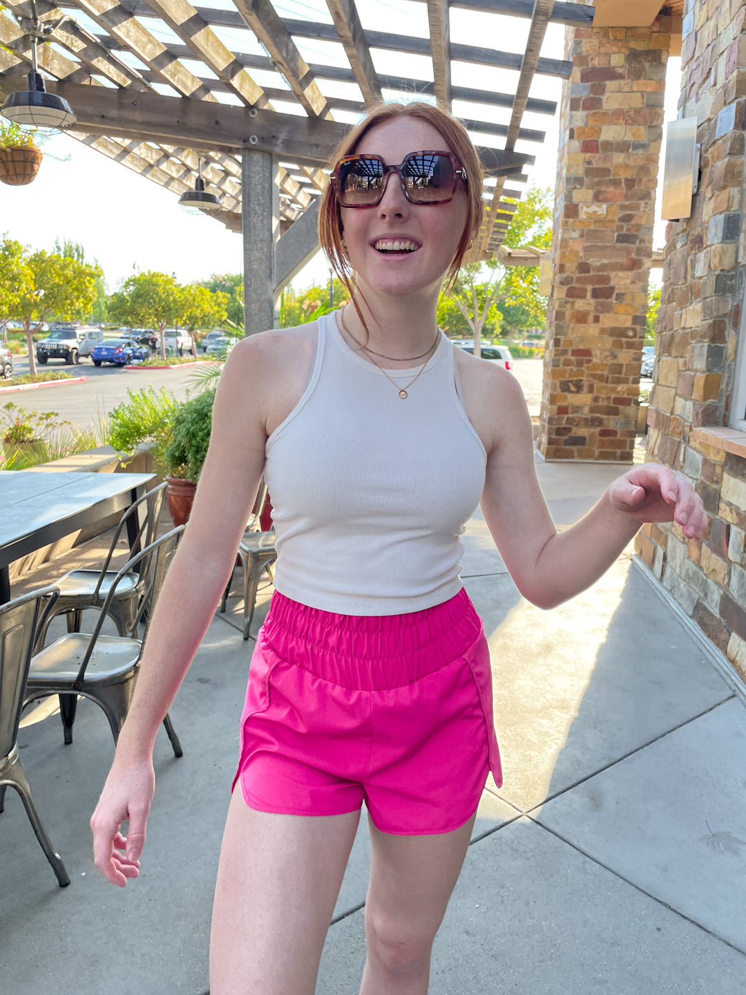 Pink Elasticized waist active wear shorts
