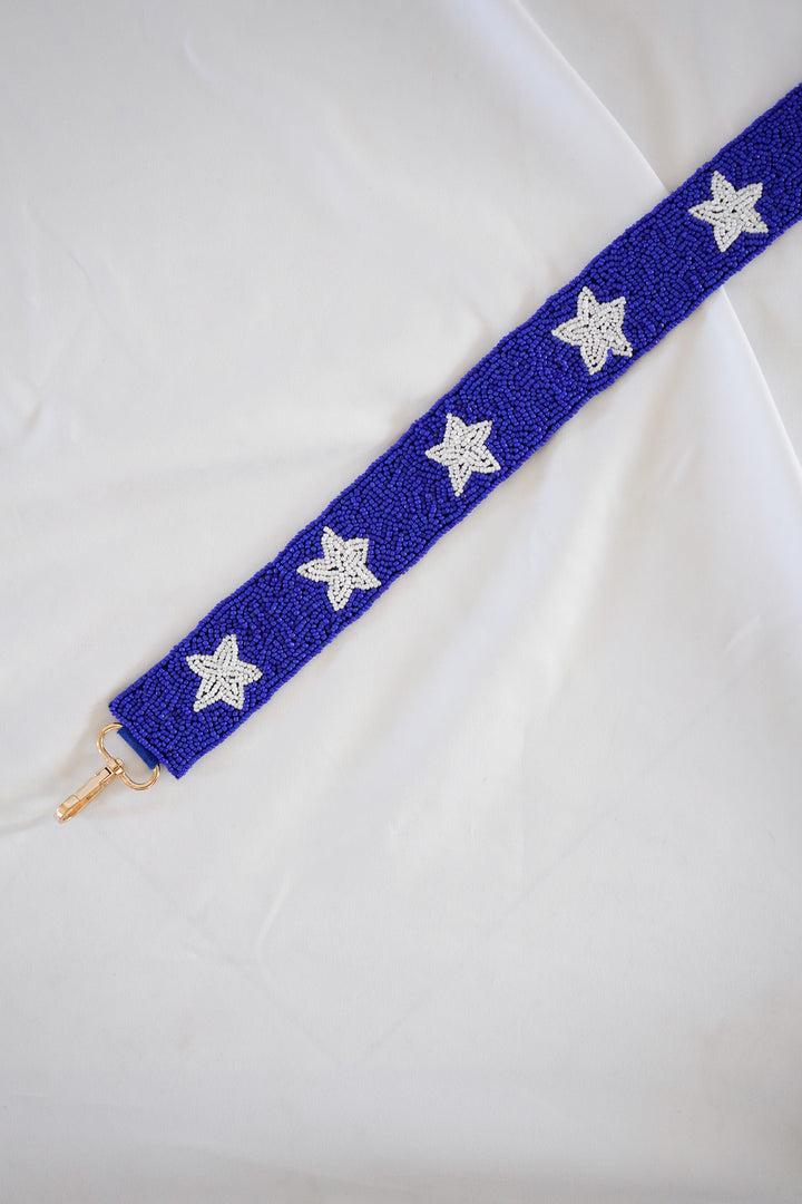 Blue and White Seed Bead Crossbody Star Purse Strap