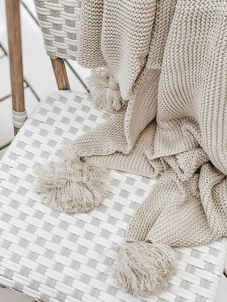 Cozy Knit Throw Blanket (Cream)