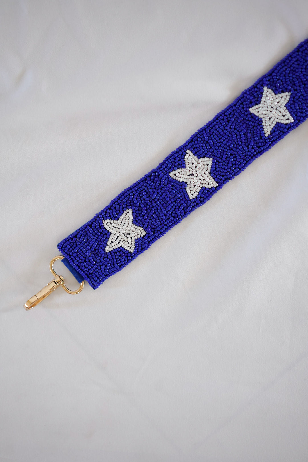 Blue and White Seed Bead Crossbody Star Purse Strap