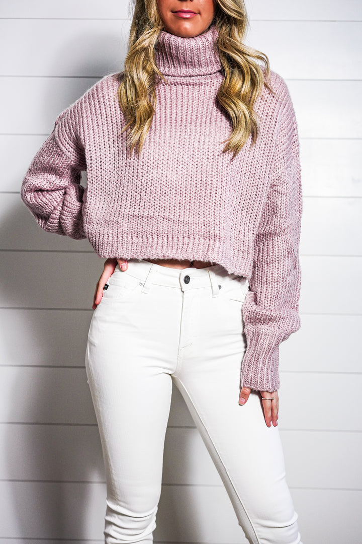 Lavender Rib-knit Turtleneck Sweater