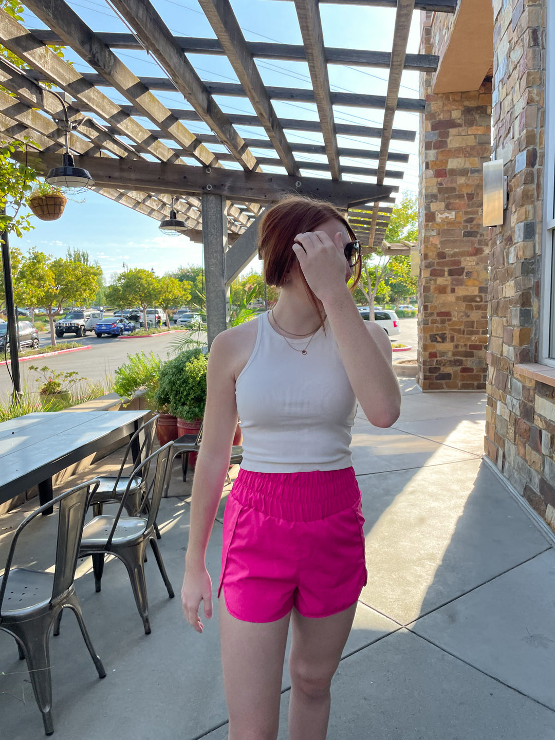 Pink Elasticized waist active wear shorts