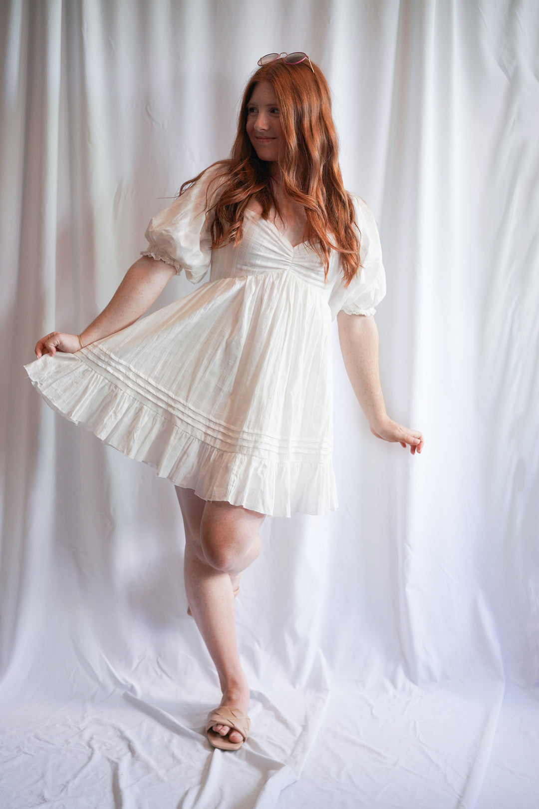 The Puff Sleeve cotton Babydoll Dress with pockets