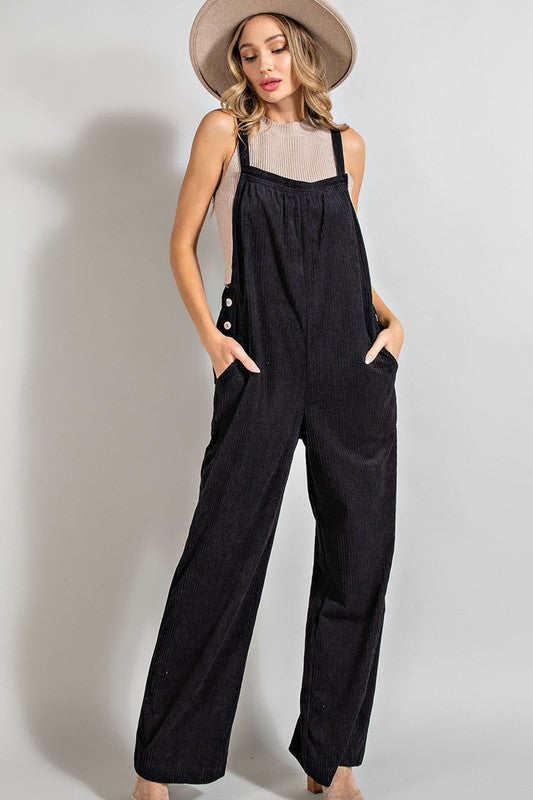 black Corduroy Overalls with pockets