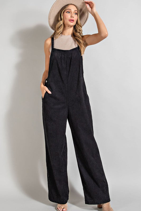 Black Corduroy Overalls with pockets