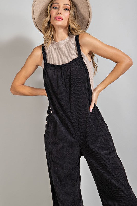 Black Corduroy Overalls with pockets