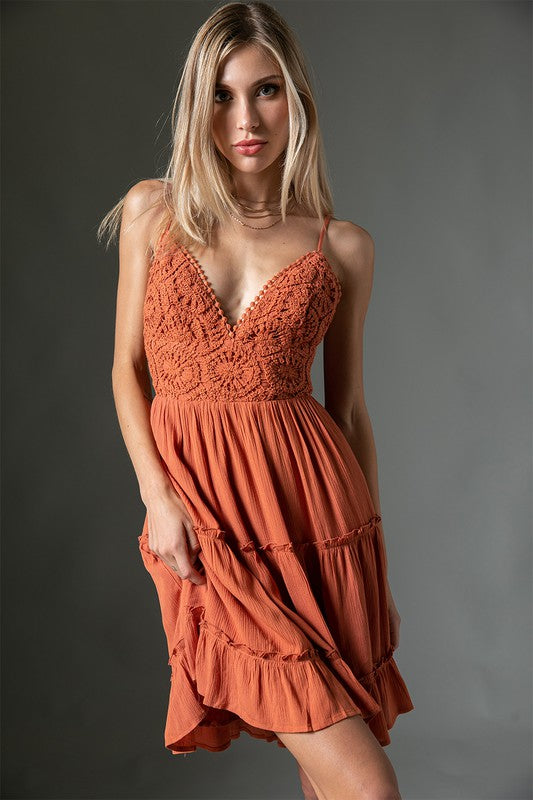 Burnt Orange Crochet Dress