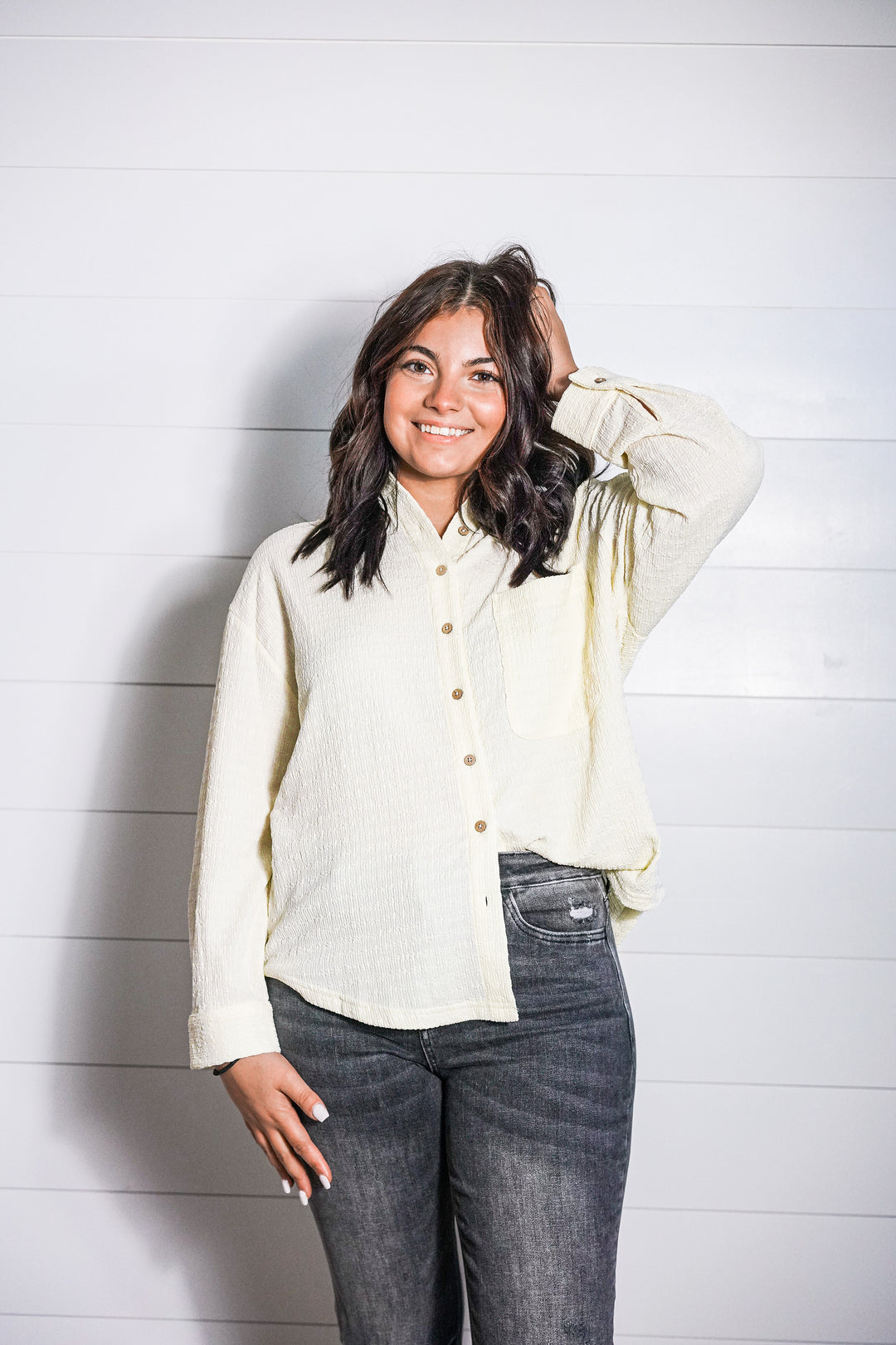 Crinkled Button Down Top