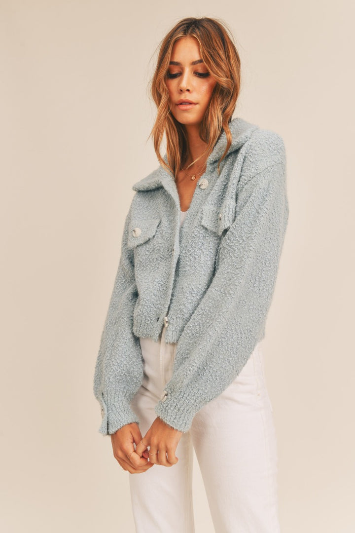 blue extra soft knit cardigan with buttons