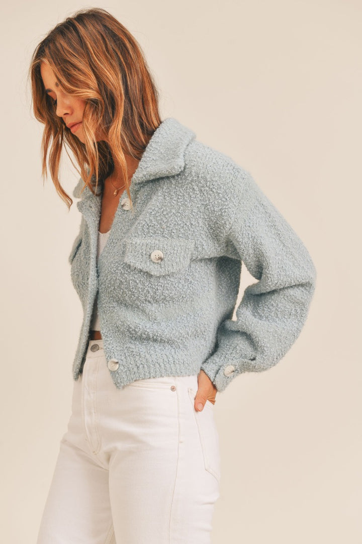 blue extra soft knit cardigan with buttons