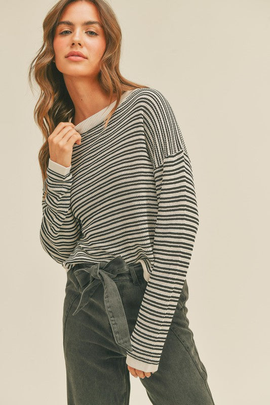 black and white knit top