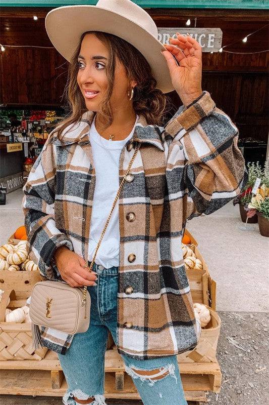 Brown Oversized Flannel - Isla Boutique