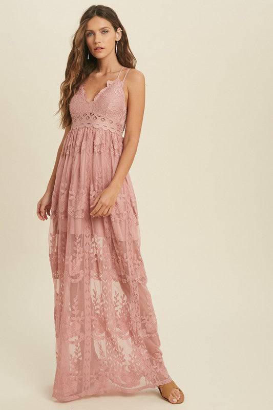 Midsummers Lace Maxi Dress (Mauve) - Isla Boutique