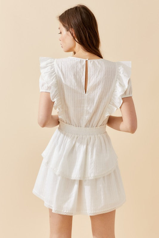 Ruffle and lace trim white dress