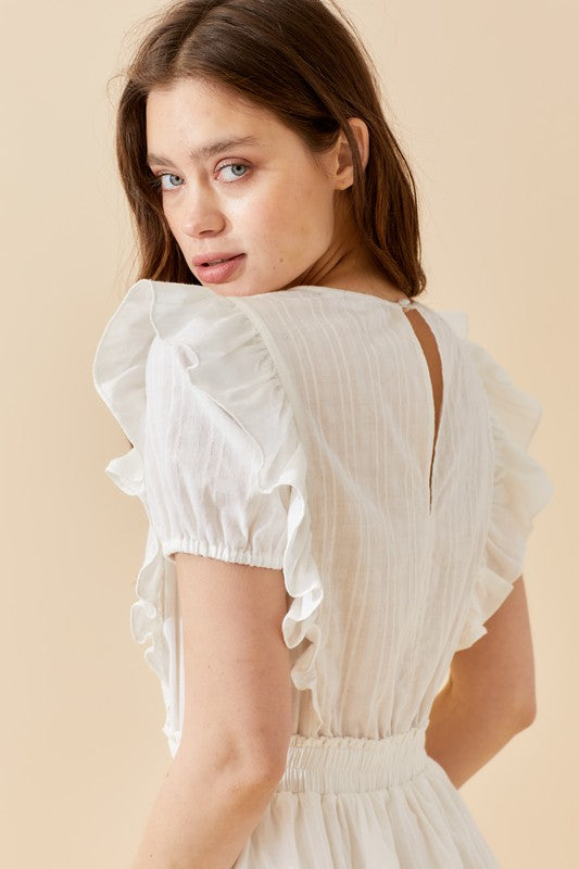 Ruffle and lace trim white dress