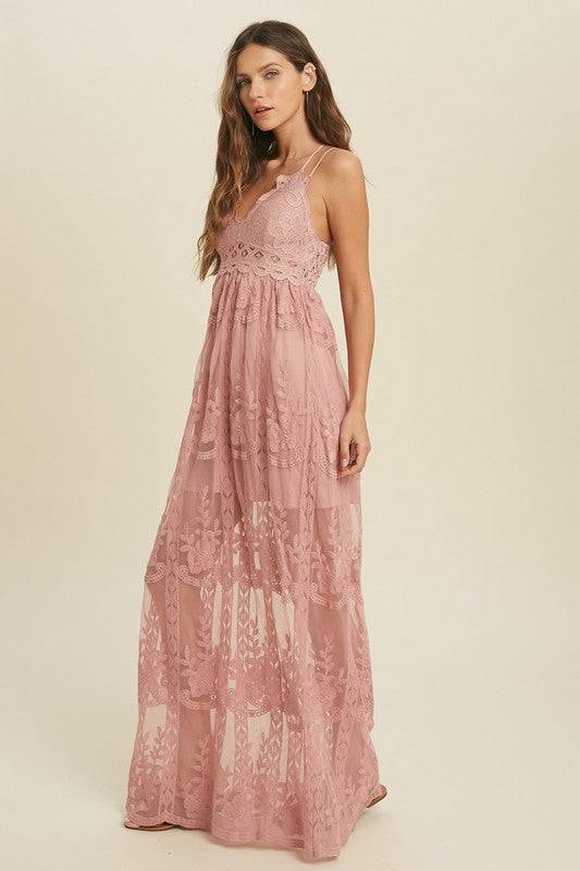 Midsummers Lace Maxi Dress (Mauve) - Isla Boutique