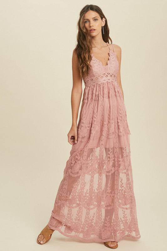 Midsummers Lace Maxi Dress (Mauve) - Isla Boutique