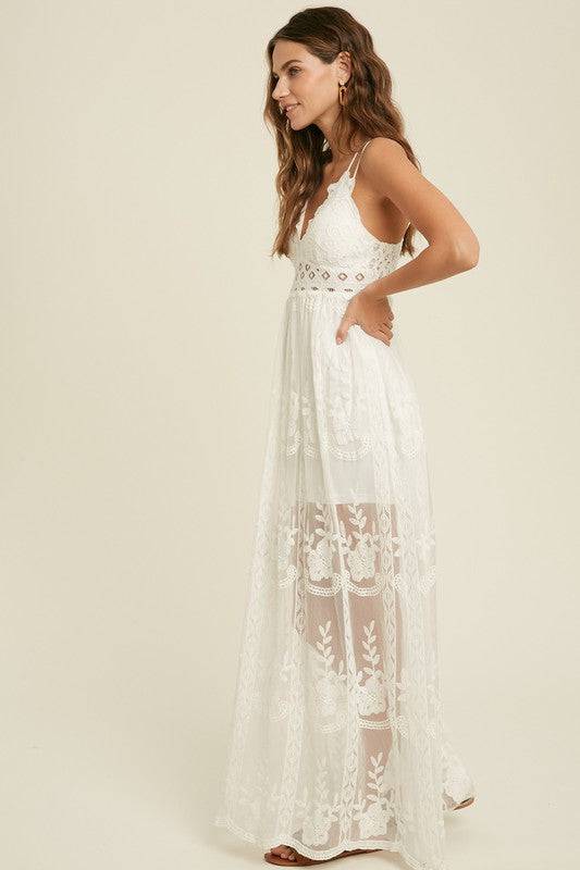 Midsummers Lace Maxi Dress (White) - Isla Boutique