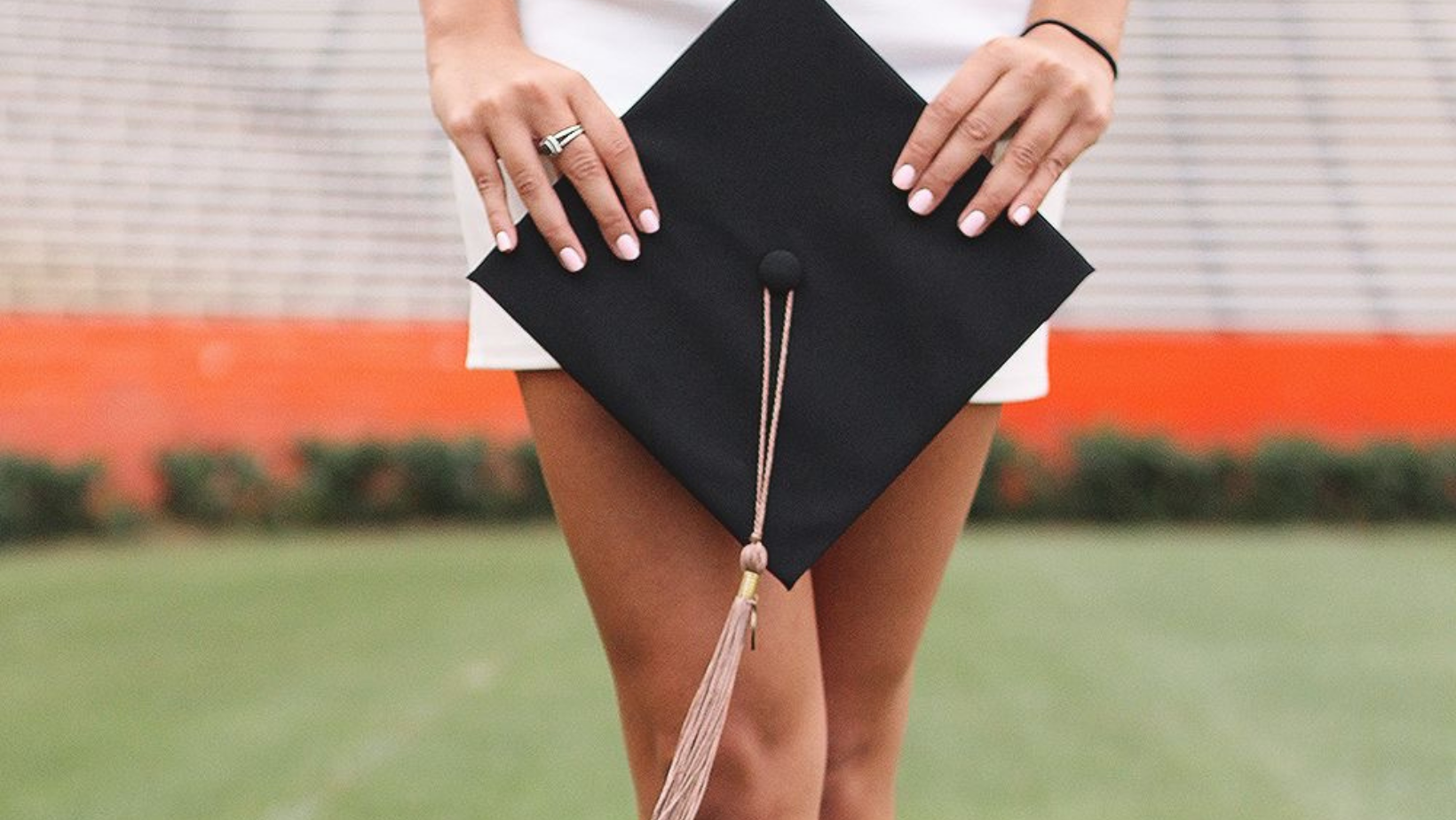 Girl wearing a dress for graduation